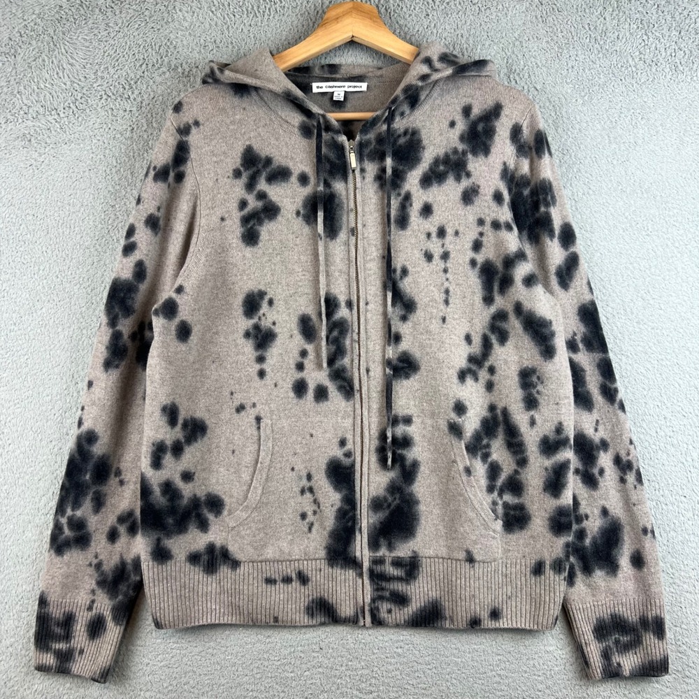 The Cashmere Project Womens Tie Dye Zip Up Hoodie Sweater 100% Cashmere Taupe M